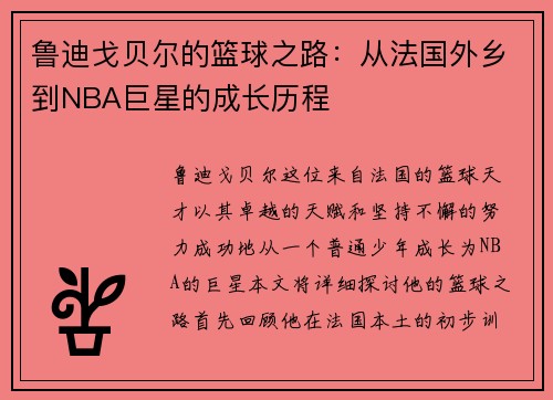 鲁迪戈贝尔的篮球之路：从法国外乡到NBA巨星的成长历程